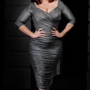 XL Pin Up Girl Black/Silver Lurex Monica Dress
